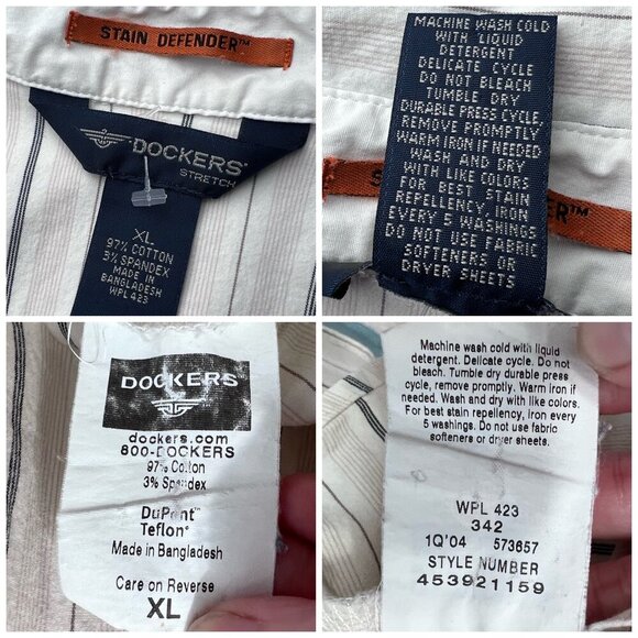 Vintage Dockers Button Up Shirt White Gray Striped 3/4 Sleeve Slim Fit XL - Picture 3 of 9